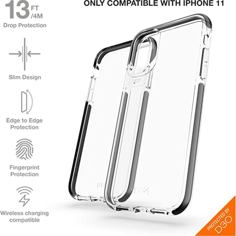 Gear4 Piccadilly Phone Case Compatible with iPhone 11, Transparent/Black Edging